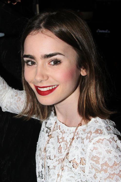 Lily Collins “Kinky Boots” backstage candids 10/17/13 