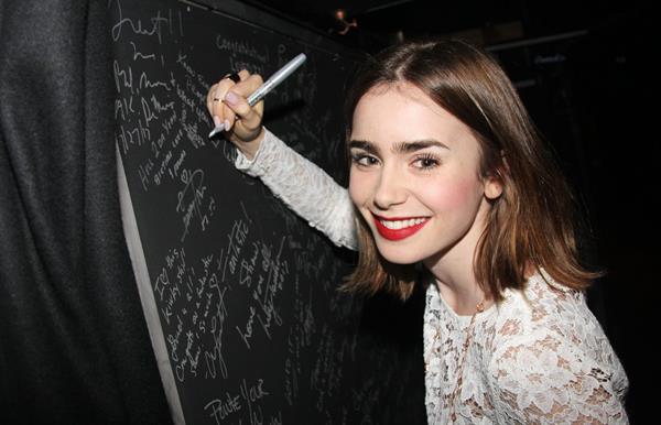 Lily Collins “Kinky Boots” backstage candids 10/17/13 
