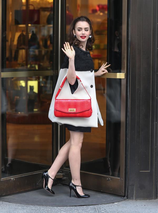 Lily Collins Outside the Bergdorf Goodman Store in NYC - April 4, 2013 
