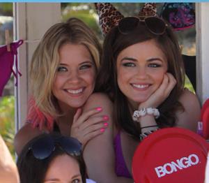 Lucy Hale and Ashley Benson photoshoot at the Bondo Bikini Shack on Miami Beach on March 24, 2012