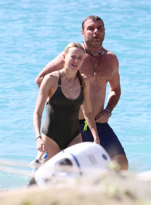 Naomi Watts wearing a swimsuit on the beach in St Barts 12/31/12 