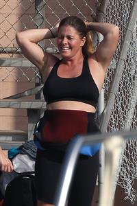 Nicole Eggert prepares for 'Splash' (sports bra/wetsuit) 6.2.2013 