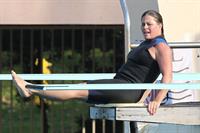 Nicole Eggert prepares for 'Splash' (sports bra/wetsuit) 6.2.2013 