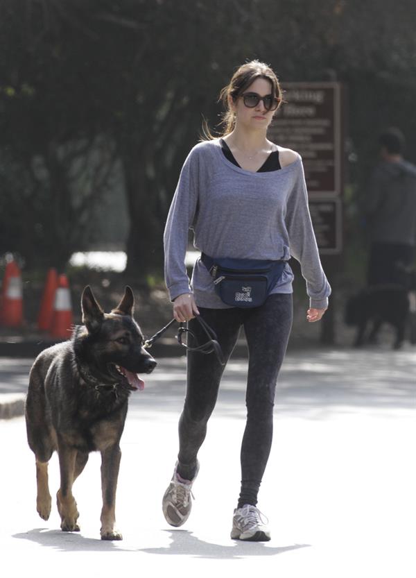 Nikki Reed jogging with her dog Enzo in Los Angeles on February 6, 2013