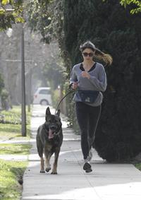 Nikki Reed jogging with her dog Enzo in Los Angeles on February 6, 2013