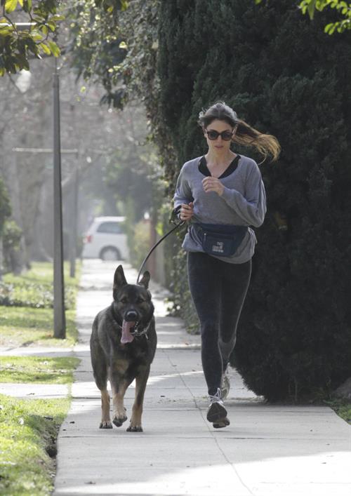 Nikki Reed jogging with her dog Enzo in Los Angeles on February 6, 2013