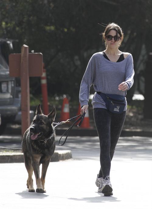 Nikki Reed jogging with her dog Enzo in Los Angeles on February 6, 2013