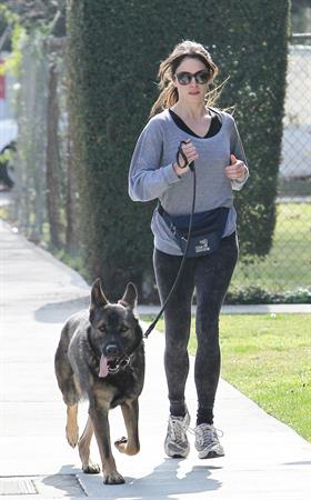 Nikki Reed jogging with her dog Enzo in Los Angeles on February 6, 2013
