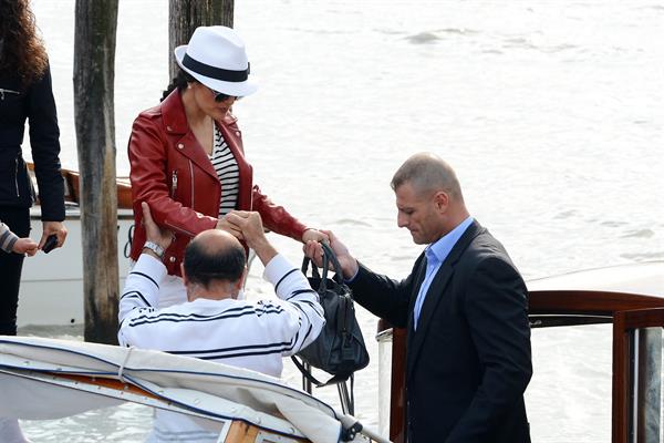 Salma Hayek - Touches down with her husband Francois-Henri Pinault at Marco Polo Airport in Venice (28.05.2013) 