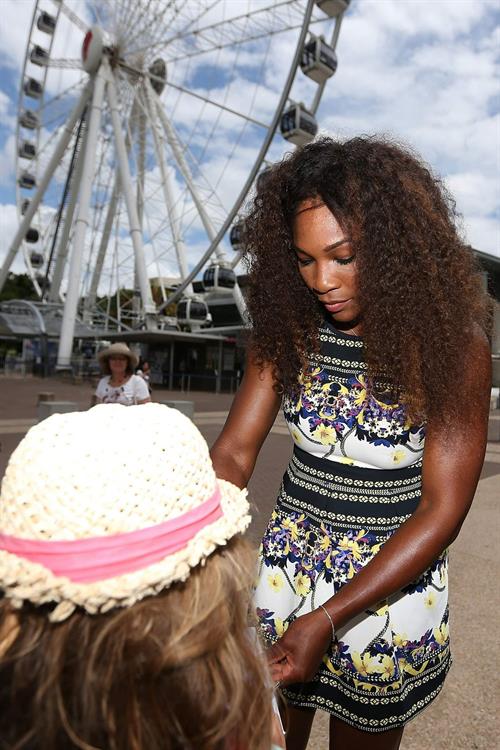 Serena Williams poses for a Photograph at the Wheel of Brisbane in South Bank December 31, 2012 
