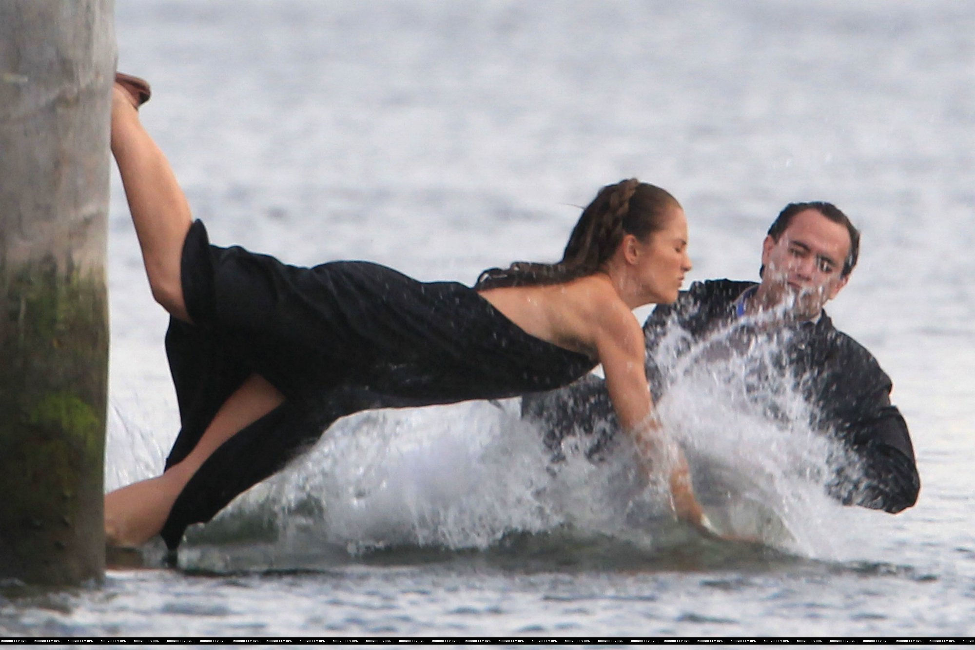 Minka Kelly films Charlie's Angels on a beach in Miami 02-09-2011 