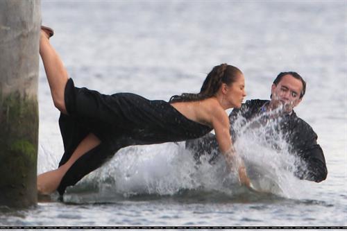 Minka Kelly films Charlie's Angels on a beach in Miami 02-09-2011 