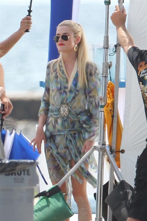 Rachael Taylor filming Charlie's Angels on a beach in Miami 02-09-11