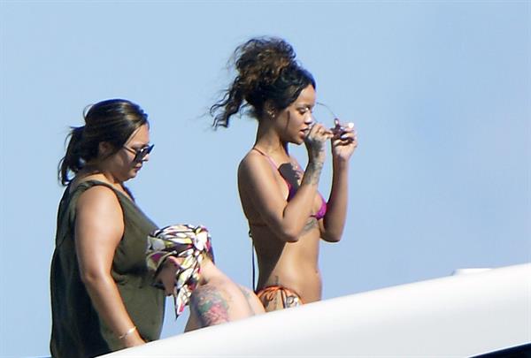 Rihanna enjoying a break on a yacht in Ponza August 29, 2014