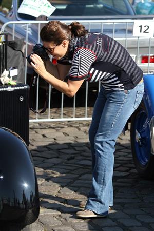 Katarina Witt at the oldtimer car rally Hamburg-Berlin-Klassik August 30, 2014