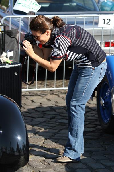 Katarina Witt at the oldtimer car rally Hamburg-Berlin-Klassik August 30, 2014