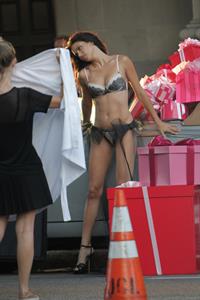 Adriana Lima on the set of a VS lingerie commercial in Los Angeles. August 8, 2014