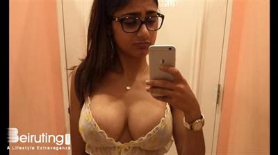 Mia Khalifa in lingerie taking a selfie