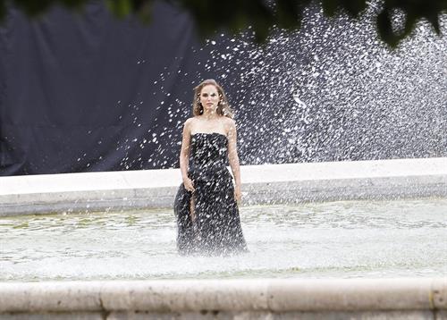Natalie Portman modeling for a Miss Dior campaign photo shoot in the gardens of the Palais Royal in Paris 6/26/12 