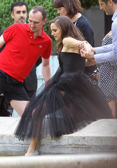 Natalie Portman modeling for a Miss Dior campaign photo shoot in the gardens of the Palais Royal in Paris 6/26/12 
