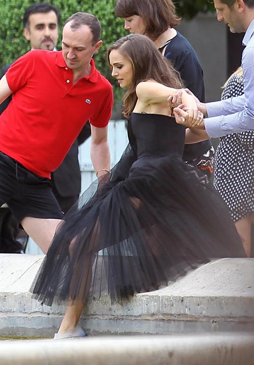 Natalie Portman modeling for a Miss Dior campaign photo shoot in the gardens of the Palais Royal in Paris 6/26/12 