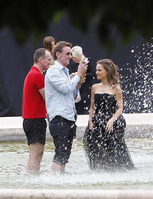 Natalie Portman modeling for a Miss Dior campaign photo shoot in the gardens of the Palais Royal in Paris 6/26/12 