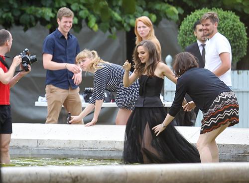Natalie Portman modeling for a Miss Dior campaign photo shoot in the gardens of the Palais Royal in Paris 6/26/12 