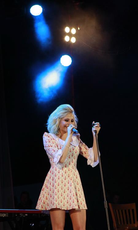Pixie Lott performs on stage in Londonderry, Northern Ireland, Thursday, June 21, 2012.