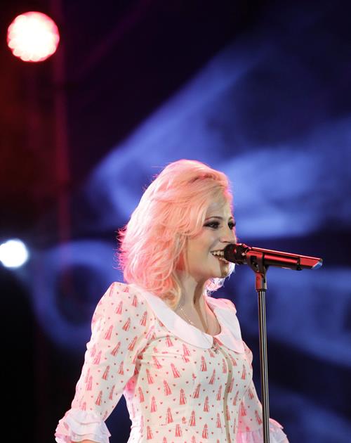 Pixie Lott performs on stage in Londonderry, Northern Ireland, Thursday, June 21, 2012.