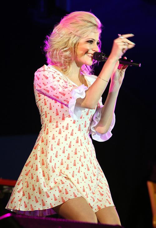 Pixie Lott performs on stage in Londonderry, Northern Ireland, Thursday, June 21, 2012.