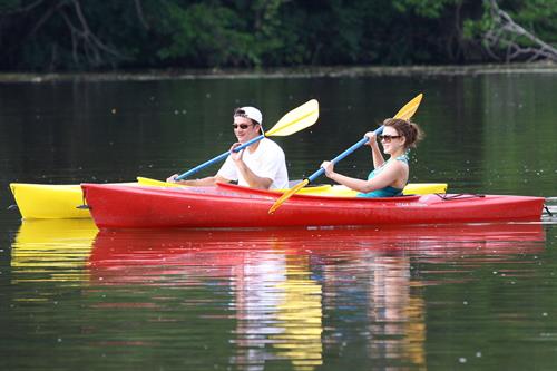 Aimee Teegarden kayaking in Ann Arbor on July 29, 2011 
