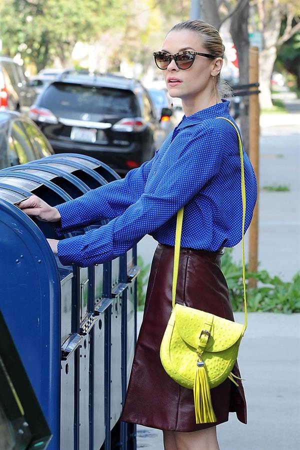 Jaime King wearing a blue blouse and a skirt in Beverly Hills (April 16, 2013) 
