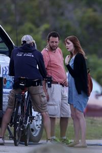 Emma Stone on the set of an untitled Woody Allen project in Newport July 28, 2014