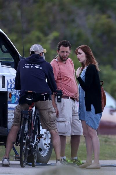 Emma Stone on the set of an untitled Woody Allen project in Newport July 28, 2014