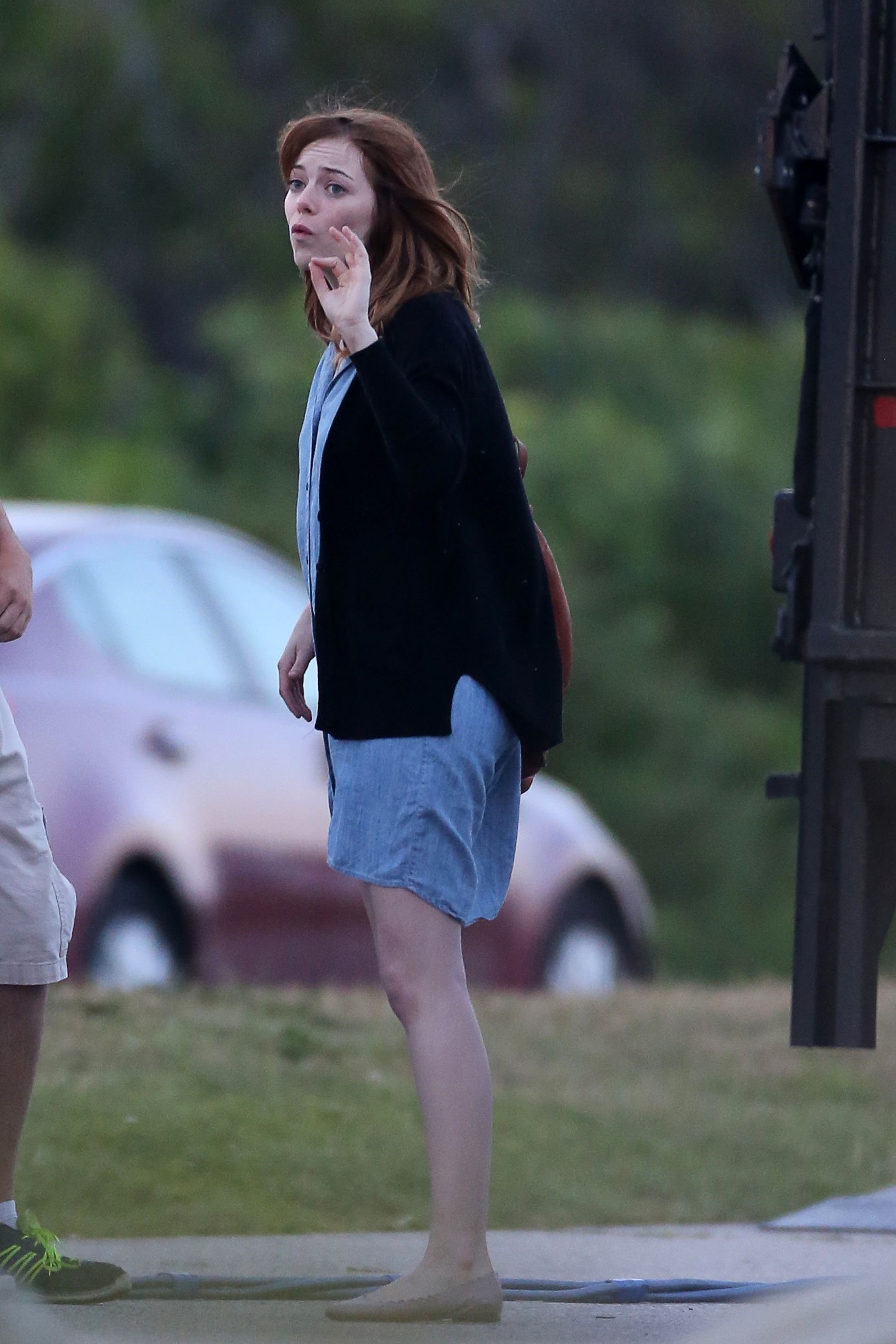 Emma Stone on the set of an untitled Woody Allen project in Newport July 28, 2014