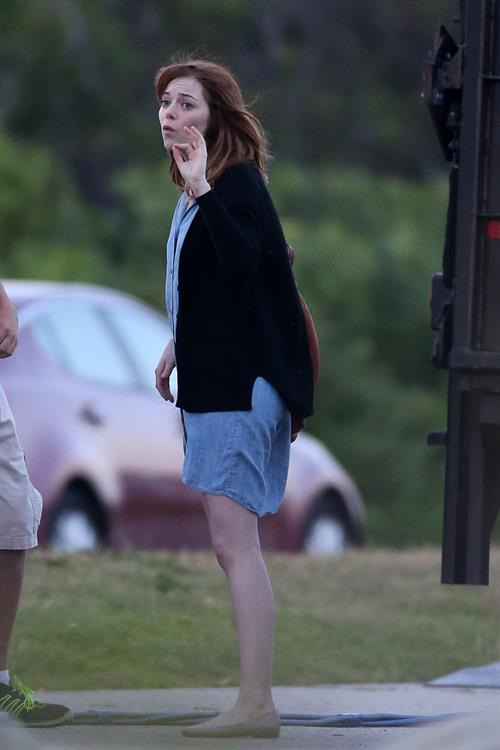 Emma Stone on the set of an untitled Woody Allen project in Newport July 28, 2014