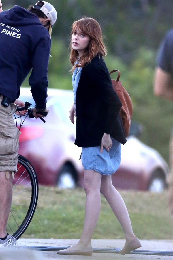 Emma Stone on the set of an untitled Woody Allen project in Newport July 28, 2014