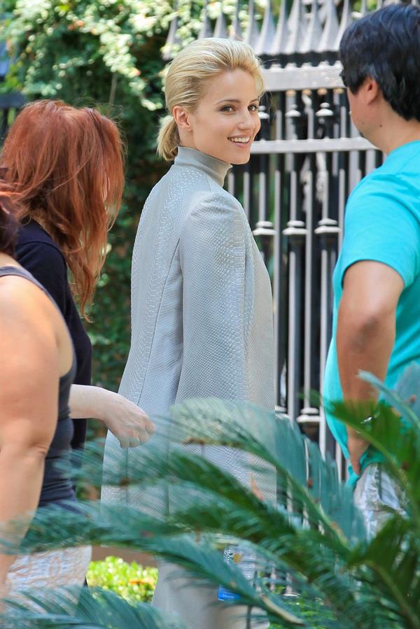 Dianna Agron wearing grey on the set of  Headlock  on July 29, 2014