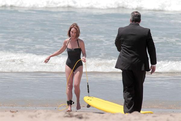 Helen Hunt wearing a swimsuit on the set of 'Ride' in LA August 5, 2013 