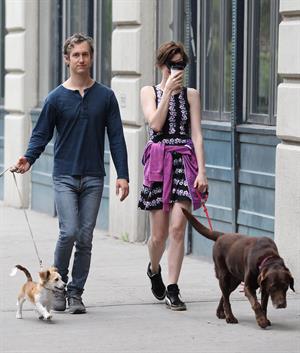 Anne Hathaway out walking with her husband in New York City