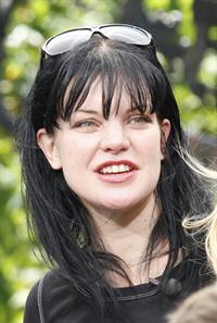 Pauley Perrette on the set of Extra in LA 5/28/13 