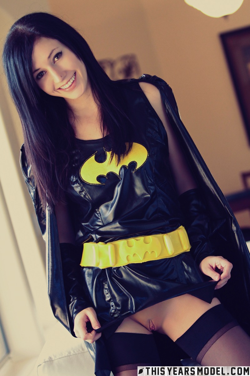 Catie Minx in batgirl Halloween costume