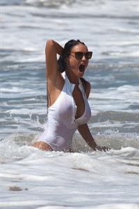 Charlie Riina in a beach photoshoot for 128 Water in Santa Monica on  11/25/2018