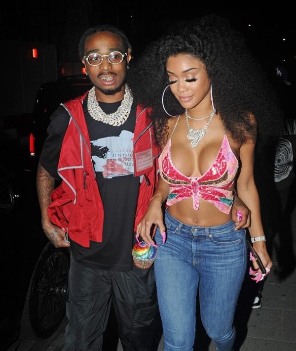 Saweetie sexy boobs showing nice cleavage seen by paparazzi with Quavo.












