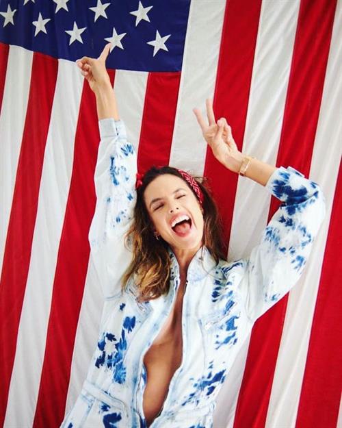 Alessandra Ambrosio Pictures Alessandra Ambrosio sexy topless photo shoot holding her nude boobs for the 4th of July.