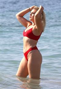 Tallia Storm sexy in a red bikini seen by paparazzi at the beach.












