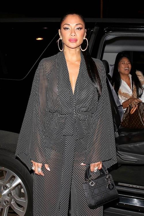 Nicole Scherzinger Pictures Nicole Scherzinger sexy in a see through outfit showing her braless boobs and ass seen by paparazzi.