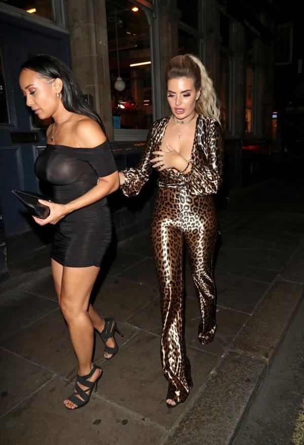 Megan Barton Hanson nip slip wardrobe malfunction flashing her tits and Lisa Maffia braless boobs in a see through top seen by paparazzi.











































