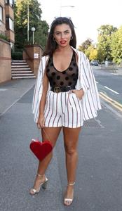 Francesca Allen braless boobs in a see through top showing her tits seen by paparazzi.



















