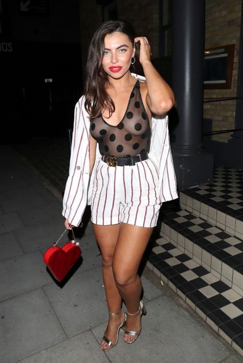 Francesca Allen Pictures Francesca Allen braless boobs in a see through top showing her tits seen by paparazzi.